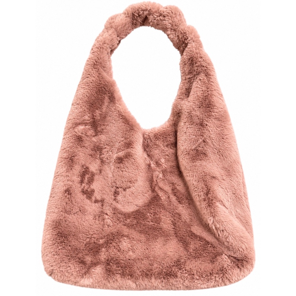 Anthropologie Faux Fur Fuzzy Tote Bag Dusty Rose Pink Plush Shoulder Bag